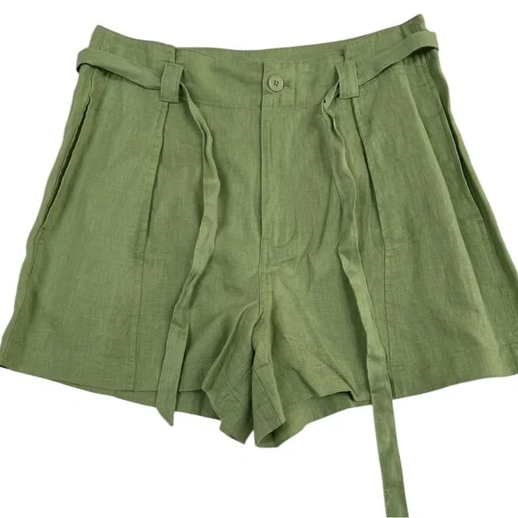 Madewell 100% Linen Paperbag Shorts Tie-Front Women's 6 Seedling Green NWT - Picture 5 of 7